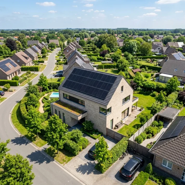 Moderne Vlaamse woning met bestaande zonnepanelen op het dak - EPB-regelgeving