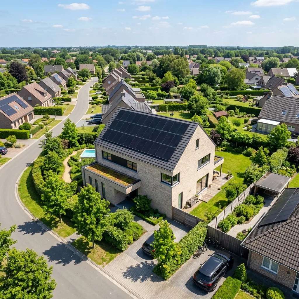 Moderne Vlaamse woning met bestaande zonnepanelen op het dak - EPB-regelgeving