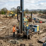 Sondering machine op bouwplaats uitgevoerd door stabiliteitsingenieur