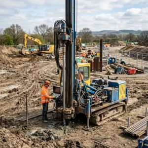 Sondering machine op bouwplaats uitgevoerd door stabiliteitsingenieur