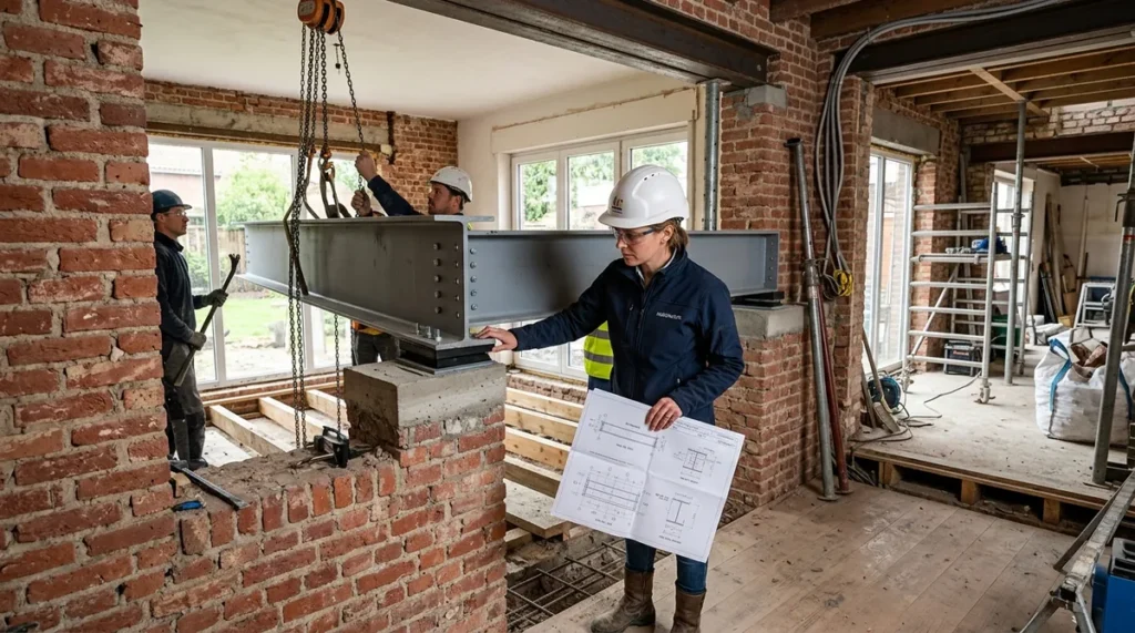 Stabiliteitswerken zonder vergunning met stalen ligger en stabiliteitsingenieur